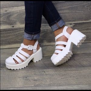 White Chunky Caged Gladiator Sandal